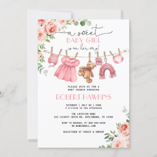 Rosa Blommigt Clothes Girl Baby Shower-inbjudan Inbjudningar