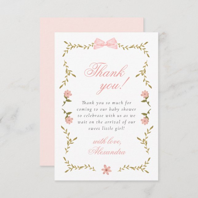 Rosa Blommigt Coquette Baby Shower Tack för ditt k (Fram/baksida)