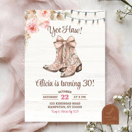 Rosa Blommigt Coquette Boots Birthday Inbjudningar