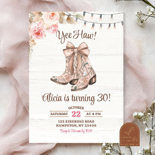Rosa Blommigt Coquette Boots Birthday Inbjudningar