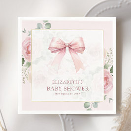  Rosa Blommigt Coquette Bow Baby Shower Pappersservett