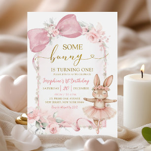 Rosa Blommigt Coquette Bow bunny första födelsedag Inbjudningar