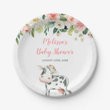 Rosa Blommigt Cow Girl Baby Shower