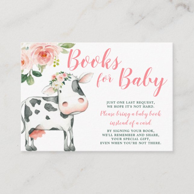 Rosa Blommigt Cow Girl Baby Shower Bok Request Tilläggskort (Framsida)