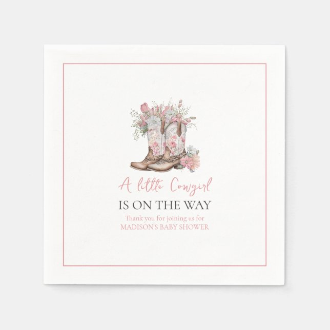 Rosa Blommigt Cowgirl Boots and Greenery Bay Showe Pappersservett (Framsidan)