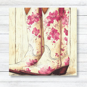 Rosa Blommigt Cowgirl Boots - Girls Decor Canvastryck