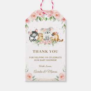 Rosa Blommigt Cute Australian Animals Baby Shower Presentetikett