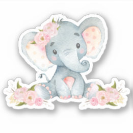 Rosa Blommigt Cute Baby Elephant cut out Vinyl Klistermärken