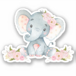 Rosa Blommigt Cute Baby Elephant cut out vinyl Sti Klistermärken