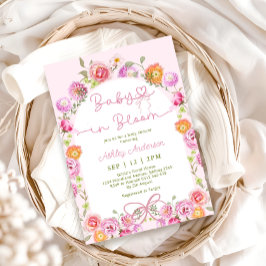 Rosa Blommigt Cute Baby i Bloom Girl Shower Inbjudningar