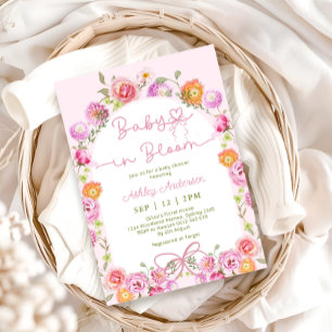 Rosa Blommigt Cute Baby i Bloom Girl Shower Inbjudningar