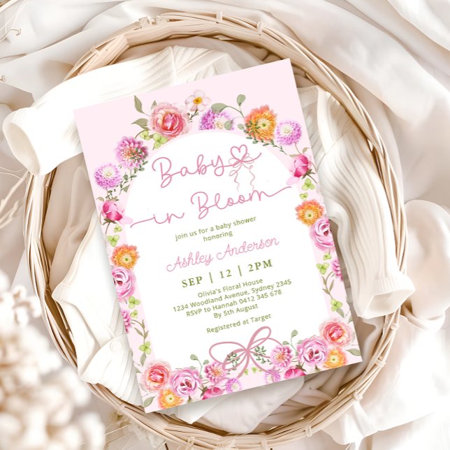 Rosa Blommigt Cute Baby i Bloom Girl Shower Inbjudningar (Skapare uppladdad)