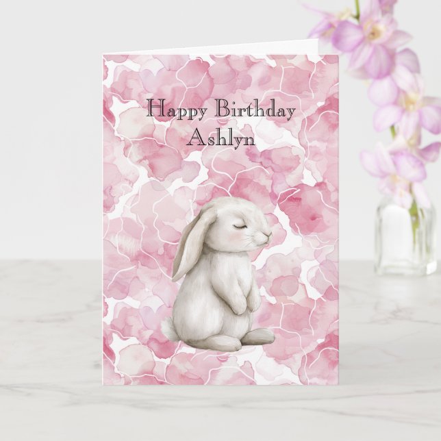 Rosa Blommigt Cute Bunny Birthday Kort (Orkide)