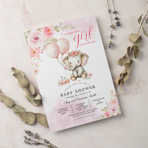 Rosa Blommigt Cute Elephant Baby Shower Inbjudningar