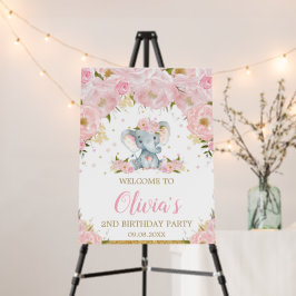 Rosa Blommigt Cute Elephant Birthday Baby Välkomme