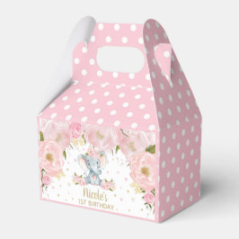  Rosa Blommigt Cute Elephant Birthday Tack Presentaskar