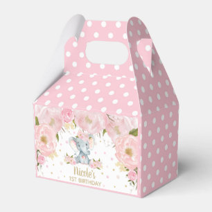 Rosa Blommigt Cute Elephant Birthday Tack Presentaskar