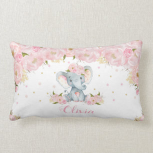 Rosa Blommigt Cute Elephant Kids Room Decor Lumbarkudde