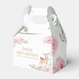 Rosa Blommigt Cute Hjort First Birthday-favoritrut Presentaskar