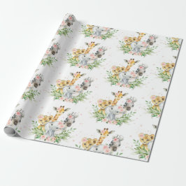 Rosa Blommigt Cute Jungle Animals Elephant Giraffe Presentpapper
