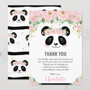 Rosa Blommigt Cute Panda Birday Tack you Card Inbjudningar