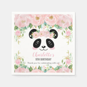 Rosa Blommigt Cute Panda Birthday Baby Party Pappersservett