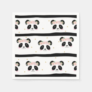 Rosa Blommigt Cute Panda Birthday Baby Party Pappersservett
