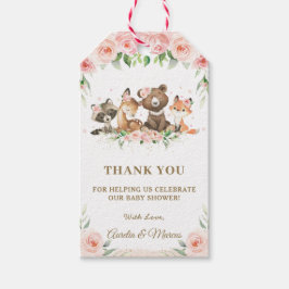 Rosa Blommigt Cute Woodland Animals Baby Shower Presentetikett