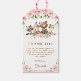 Rosa Blommigt Cute Woodland Animals Födelsedagsfes Presentetikett