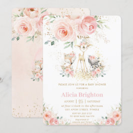  Rosa Blommigt Cute Woodland Girly Baby Shower Inbjudningar