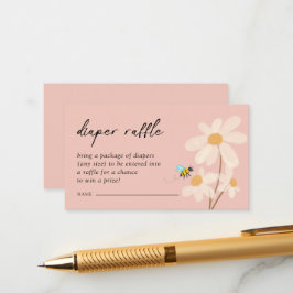 Rosa Blommigt Daisy Bees Baby Shower Diaper Raffle Tilläggskort