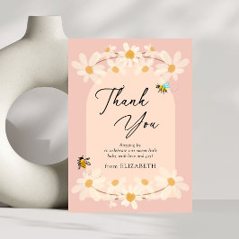 Rosa Blommigt Daisy Bees Baby Shower Tack Kort