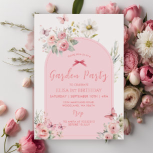 Rosa Blommigt Daisy Butterfly Garden Party Inbjudningar