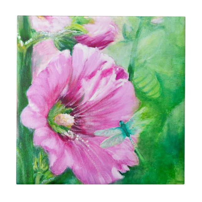 Rosa Blommigt Decorative Ceramic Tile Kakelplatta (Framsidan)