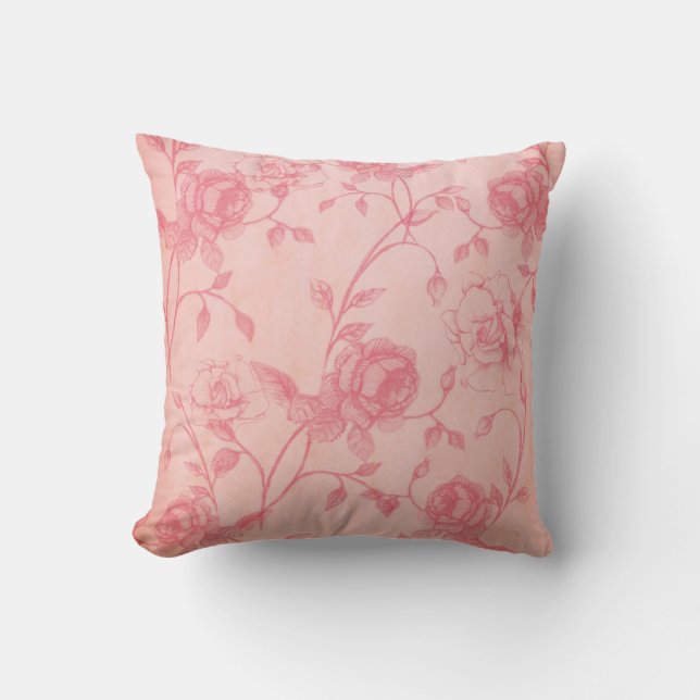 Rosa Blommigt Dekorativ kudde (Framsida)