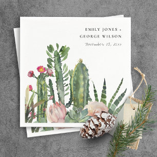 ROSA BLOMMIGT DESERT CACTI FAUNA WATERCOLOR BRÖLLO PAPPERSSERVETT