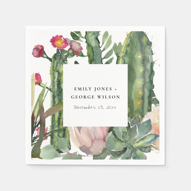 ROSA BLOMMIGT DESERT CACTI FAUNA WATERCOLOR BRÖLLO PAPPERSSERVETT (Framsidan)