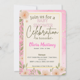  Rosa Blommigt Design Baby Shower-inbjudan Inbjudningar
