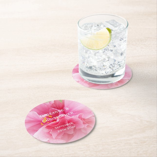 Rosa Blommigt Design Bröllop Underlägg Papper Rund (Insitu)