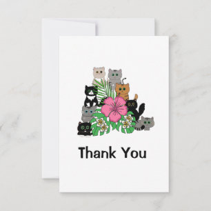Rosa Blommigt Design Cute Cat Family Tack Kort