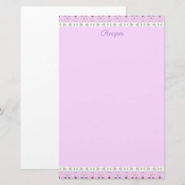 Rosa Blommigt Designer Brevpapper (Fram/baksida)