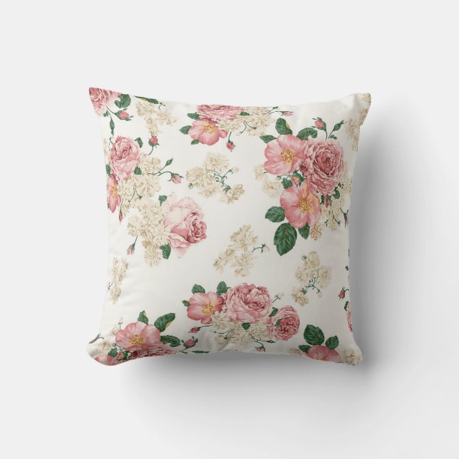 Rosa Blommigt Designer Pillows - Customized Gifts Kudde (Framsida)