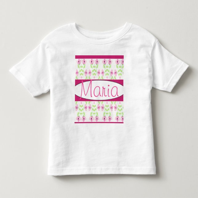 Rosa Blommigt Designer T Shirt (Framsida)