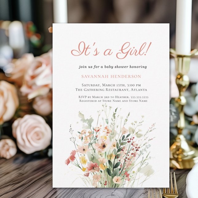 Rosa Blommigt Det är en flicka Babyskugga Inbjudningar (Skapare uppladdad)