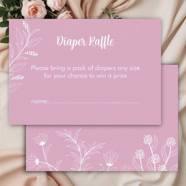 Rosa Blommigt Diaper Raffle Baby Shower Tilläggskort (Skapare uppladdad)