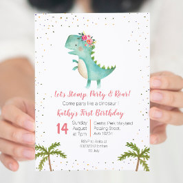 Rosa Blommigt Dinosaur Birthday Girl Investigation Inbjudningar