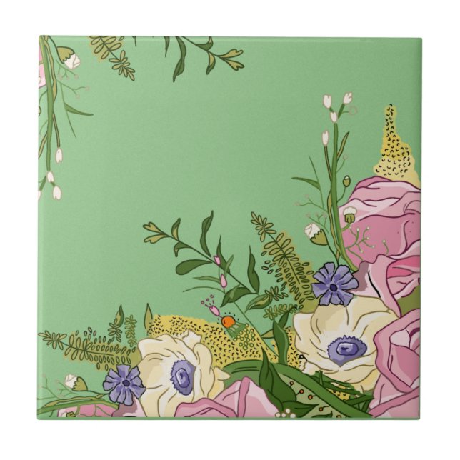 Rosa Blommigt Doodle illustration på Kakelplatta (Framsidan)