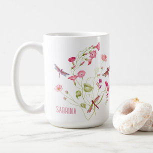 Rosa Blommigt Dragonfly Personlig mugg