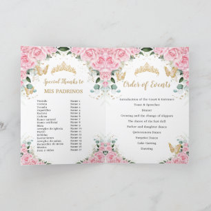 Rosa Blommigt Dress Guld Quinceañera order of Even Program