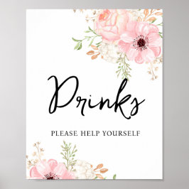 Rosa Blommigt Drinks Baby Shower Poster